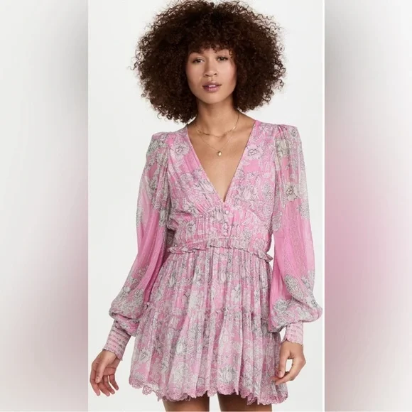 Hemant & Nandita pink metallic embroidered tiered Mini Dress size M - Picture 14 of 14